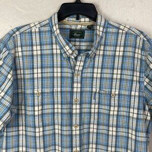 Bass Blue Tan Plaid Short Sleeve Button Shirt Men XXL cotton lightweight